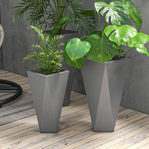 Outsunny Set of 3 Tall Planters, 28.75", 24.5", 20.5", MgO Indoor Outdoor Planters with Drainage Holes, Stackable Flower Pots for Garden, Patio, Balcony, Front Door, Gray