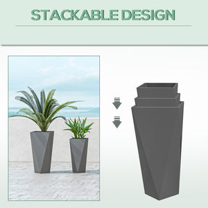 Outsunny Set of 3 Tall Planters, 28.75", 24.5", 20.5", MgO Indoor Outdoor Planters with Drainage Holes, Stackable Flower Pots for Garden, Patio, Balcony, Front Door, Gray