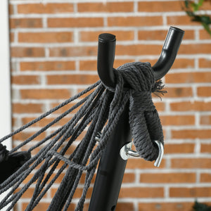 Patio Hammock Chair with Stand, Outdoor Hammock Swing Hanging Lounge Chair with Side Pocket and Headrest, Dark Grey