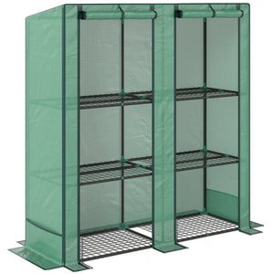 Lean-to Greenhouse with 3 Tier Shelves, 56.7" x 18.9" x 59.8" Portable Small Greenhouse with PE Cover, 2 Roll-Up Zippered Doors, for Indoor Outdoor Garden Backyard Balcony, Green