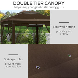 Outsunny 12' x 12' Pop Up Canopy Tent with Netting and Carry Bag, Instant Sun Shelter with 137 sq.ft Shade, Tents for Parties, Height Adjustable, for Outdoor, Garden, Patio, Dark Brown