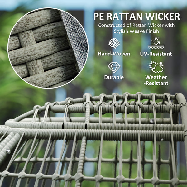 Oversized Garden Egg Chair, Outdoor Wicker PE Rattan Chair with Thickened Padded Cushions and Pillows for Balcony, Porch, Charcoal Grey