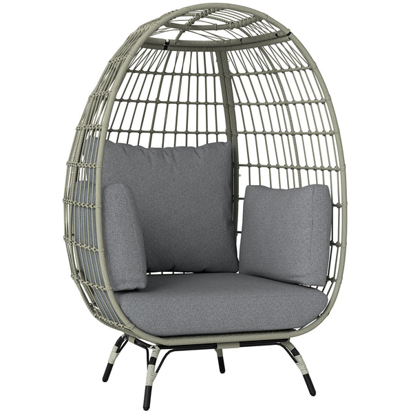 Oversized Garden Egg Chair, Outdoor Wicker PE Rattan Chair with Thickened Padded Cushions and Pillows for Balcony, Porch, Charcoal Grey