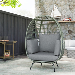 Oversized Garden Egg Chair, Outdoor Wicker PE Rattan Chair with Thickened Padded Cushions and Pillows for Balcony, Porch, Charcoal Grey