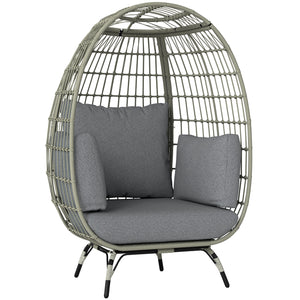 Oversized Garden Egg Chair, Outdoor Wicker PE Rattan Chair with Thickened Padded Cushions and Pillows for Balcony, Porch, Charcoal Grey