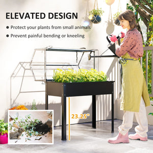 Outsunny Raised Garden Bed with Flip-Up Greenhouse Cover, Elevated Planter Box with Legs and Drainage Hole for Vegetables Flowers Herbs, 39.4" x 18.9" x 48.8", Black