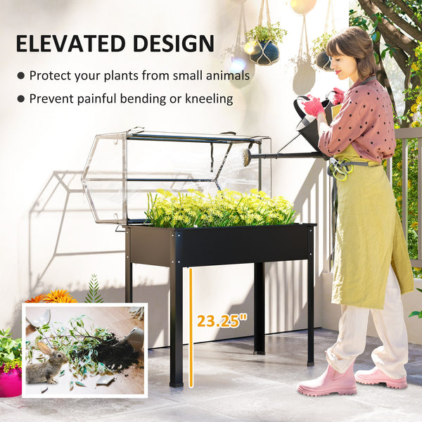 Outsunny Raised Garden Bed with Flip-Up Greenhouse Cover, Elevated Planter Box with Legs and Drainage Hole for Vegetables Flowers Herbs, 39.4" x 18.9" x 48.8", Black