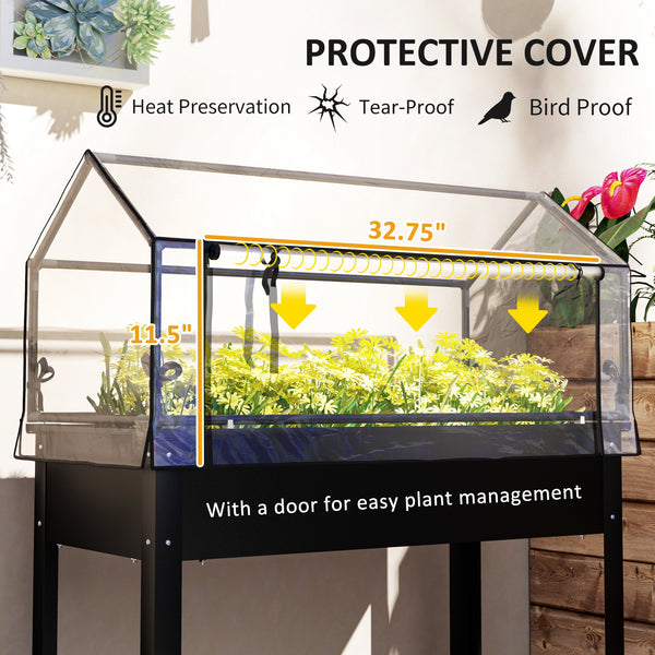 Outsunny Raised Garden Bed with Flip-Up Greenhouse Cover, Elevated Planter Box with Legs and Drainage Hole for Vegetables Flowers Herbs, 39.4" x 18.9" x 48.8", Black