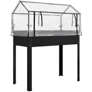 Outsunny Raised Garden Bed with Flip-Up Greenhouse Cover, Elevated Planter Box with Legs and Drainage Hole for Vegetables Flowers Herbs, 39.4" x 18.9" x 48.8", Black