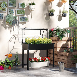 Outsunny Raised Garden Bed with Flip-Up Greenhouse Cover, Elevated Planter Box with Legs and Drainage Hole for Vegetables Flowers Herbs, 39.4" x 18.9" x 48.8", Black