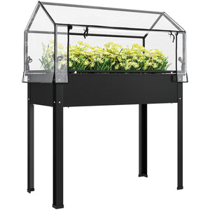 Outsunny Raised Garden Bed with Flip-Up Greenhouse Cover, Elevated Planter Box with Legs and Drainage Hole for Vegetables Flowers Herbs, 39.4" x 18.9" x 48.8", Black