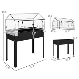 Outsunny Raised Garden Bed with Flip-Up Greenhouse Cover, Elevated Planter Box with Legs and Drainage Hole for Vegetables Flowers Herbs, 39.4" x 18.9" x 48.8", Black