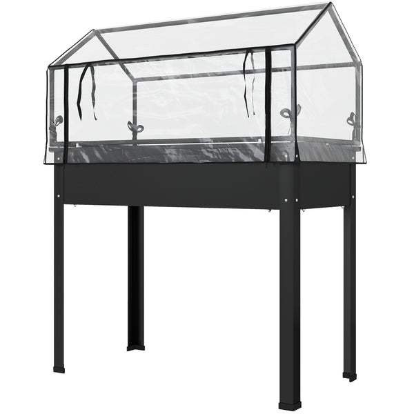 Outsunny Raised Garden Bed with Flip-Up Greenhouse Cover, Elevated Planter Box with Legs and Drainage Hole for Vegetables Flowers Herbs, 39.4" x 18.9" x 48.8", Black