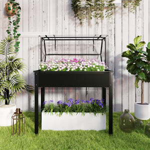 Outsunny Raised Garden Bed with Flip-Up Greenhouse Cover, Elevated Planter Box with Legs and Drainage Hole for Vegetables Flowers Herbs, 39.4" x 18.9" x 48.8", Black