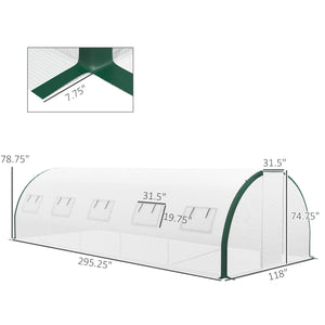 Outsunny 25' x 10' x 6.6' Walk-in Tunnel Greenhouse with Upgraded Structure, Outdoor Green House with 2 Hinged Doors, 10 Mesh Windows, Gardening Plant Warm House Tent, White