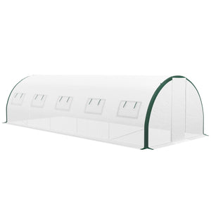 Outsunny 25' x 10' x 6.6' Walk-in Tunnel Greenhouse with Upgraded Structure, Outdoor Green House with 2 Hinged Doors, 10 Mesh Windows, Gardening Plant Warm House Tent, White