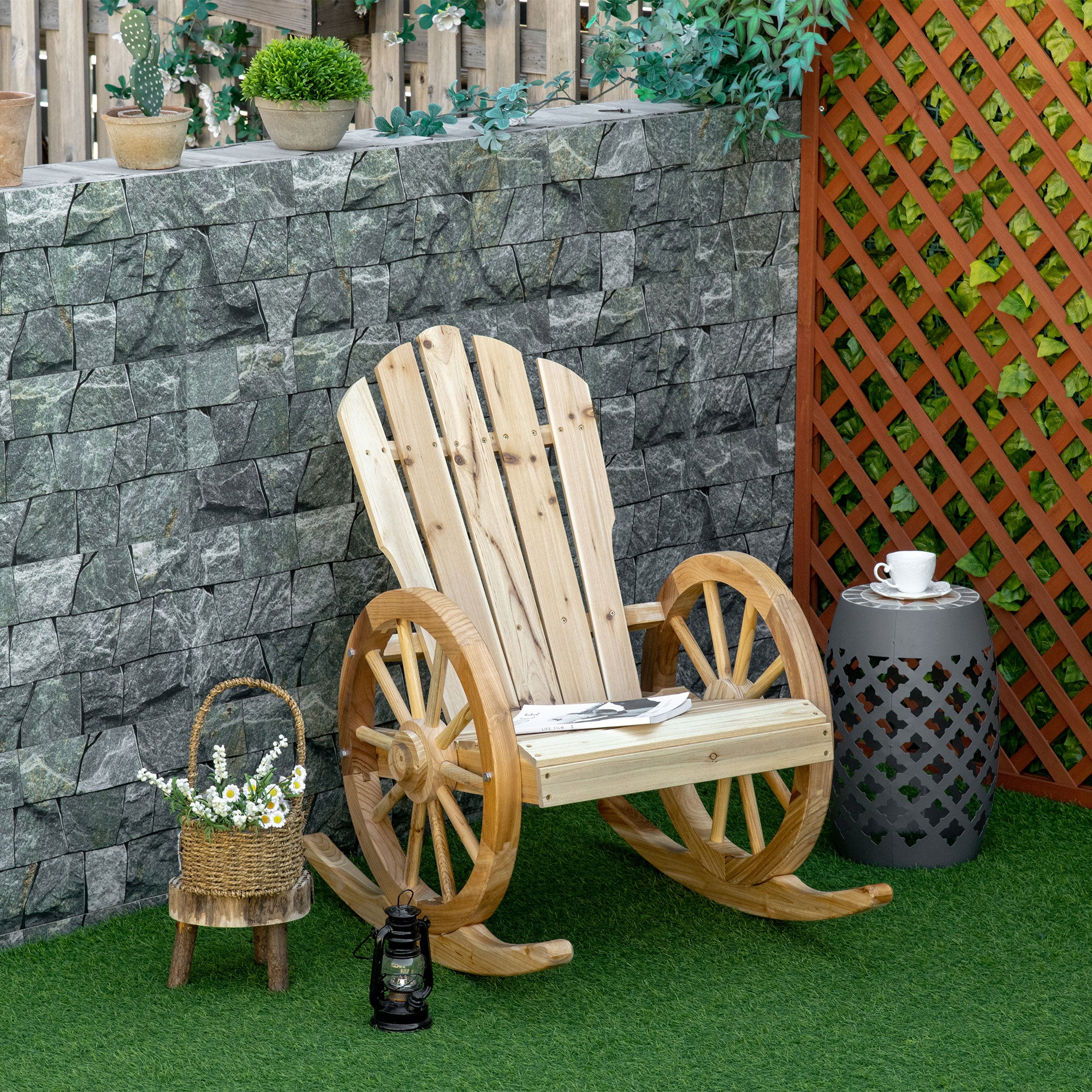 Wooden Adirondack Rocking Chair Reclining Armchair Outdoor Garden