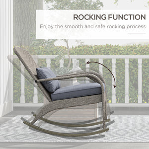 Outdoor Wicker Adirondack Rocking Chair, Patio Rattan Rocker Chair with High Back, Seat Cushion and Pillow for Garden, Porch, Balcony, Grey