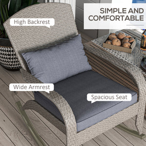Outdoor Wicker Adirondack Rocking Chair, Patio Rattan Rocker Chair with High Back, Seat Cushion and Pillow for Garden, Porch, Balcony, Grey