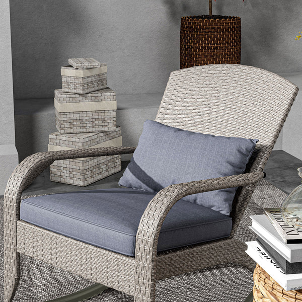 Outdoor Wicker Adirondack Rocking Chair, Patio Rattan Rocker Chair with High Back, Seat Cushion and Pillow for Garden, Porch, Balcony, Grey