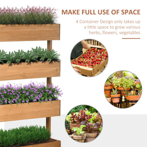 Outsunny Vertical Garden Planter, Wooden 4 Tier Planter Box, Self-Draining with Non-Woven Fabric for Outdoor Flowers, Vegetables and Herbs, Orange