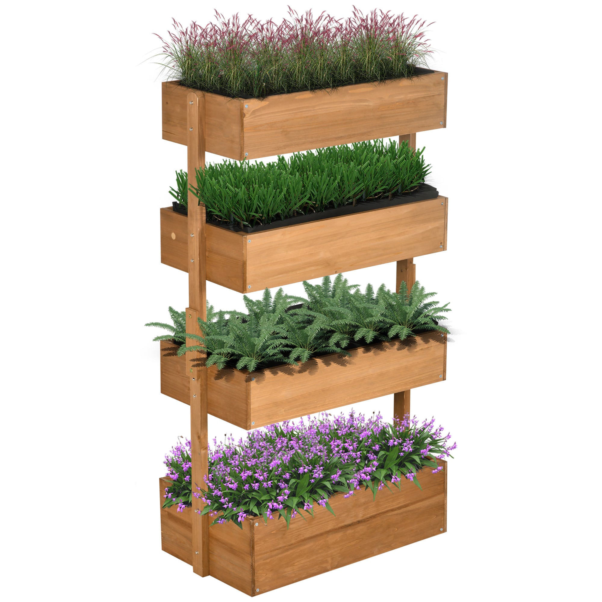 garden planters boxes Outsunny Vertical Garden Planter Wooden 4 Tier Self Draining with Fabric for Outdoor Flowers Vegetables Herbs