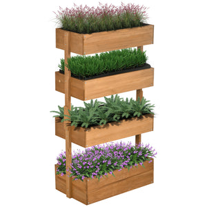 Outsunny Vertical Garden Planter, Wooden 4 Tier Planter Box, Self-Draining with Non-Woven Fabric for Outdoor Flowers, Vegetables and Herbs, Orange