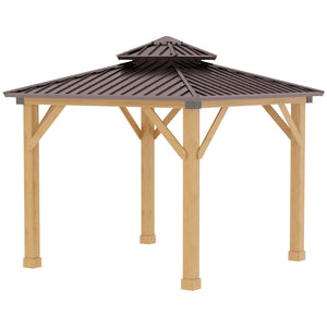 3x(3)M Outdoor Hardtop Gazebo Canopy with 2-Tier Roof and Solid Wood Frame, Outdoor Patio Shelter for Patio, Garden, Brown