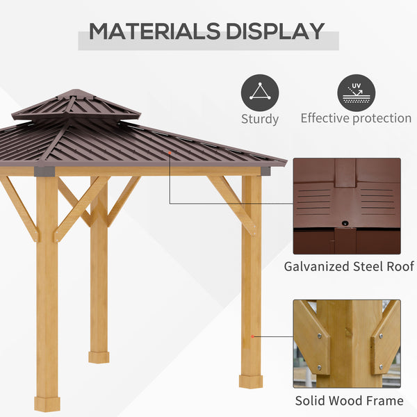 3x(3)M Outdoor Hardtop Gazebo Canopy with 2-Tier Roof and Solid Wood Frame, Outdoor Patio Shelter for Patio, Garden, Brown