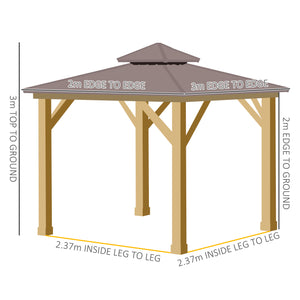 3x(3)M Outdoor Hardtop Gazebo Canopy with 2-Tier Roof and Solid Wood Frame, Outdoor Patio Shelter for Patio, Garden, Brown