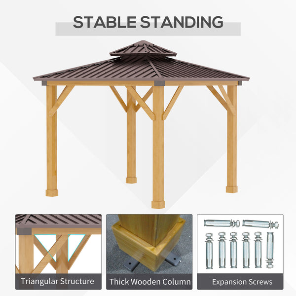 3x(3)M Outdoor Hardtop Gazebo Canopy with 2-Tier Roof and Solid Wood Frame, Outdoor Patio Shelter for Patio, Garden, Brown