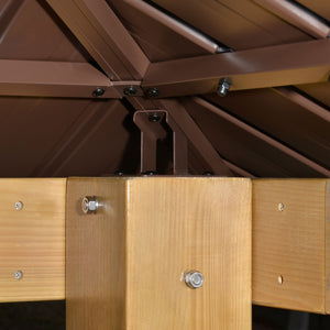 3x(3)M Outdoor Hardtop Gazebo Canopy with 2-Tier Roof and Solid Wood Frame, Outdoor Patio Shelter for Patio, Garden, Brown