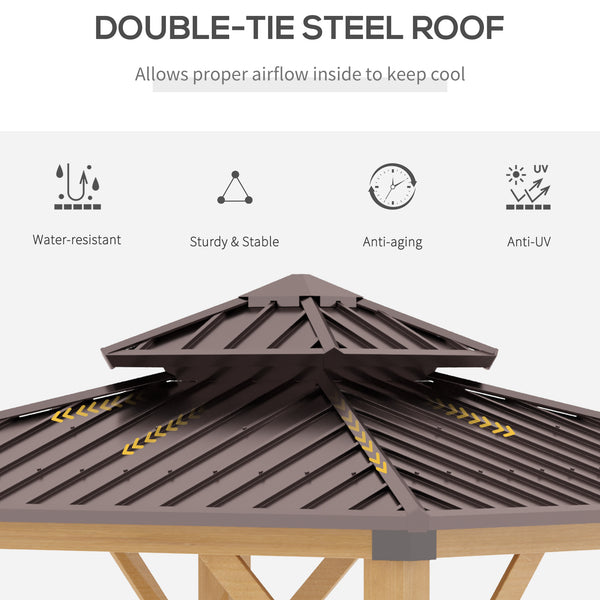 3x(3)M Outdoor Hardtop Gazebo Canopy with 2-Tier Roof and Solid Wood Frame, Outdoor Patio Shelter for Patio, Garden, Brown