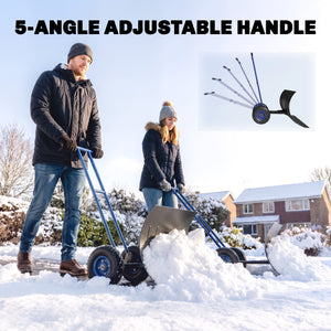 Snow Shovel with Wheels, 29" x 18" Heavy Duty Metal Snow Pusher with 5-Level Adjustable Handle, 7-Angle Blade, Bottom Wear Strip for Driveway, Sidewalks, Garden, Deck, Blue