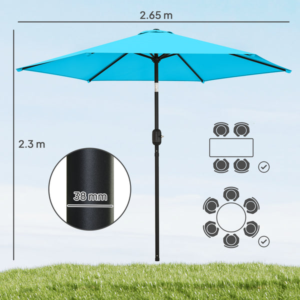 2.6 m Garden Parasol Umbrella with Aluminium Pole, Outdoor Table Market Patio Umbrella Sun Shade with Tilt and Crank, Vent, Blue