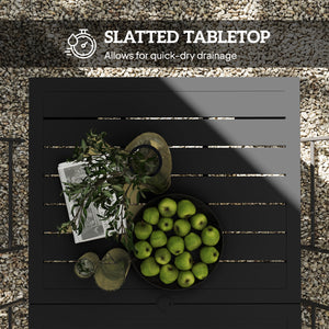 Garden Table with Parasol Hole for 6 Person, Rectangle Outdoor Dining Table with Slatted Metal Tabletop, Steel Frame for Patio, Balcony, 150 x 90 x 73 cm, Black