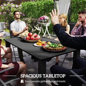 Garden Table with Parasol Hole for 6 Person, Rectangle Outdoor Dining Table with Slatted Metal Tabletop, Steel Frame for Patio, Balcony, 150 x 90 x 73 cm, Black