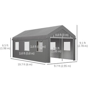 10' x 20' Carport Portable Garage, Heavy Duty Car Port Canopy with 2 Roll-up Doors & 6 Ventilated Windows for Car, Truck, Boat, Garden Tools