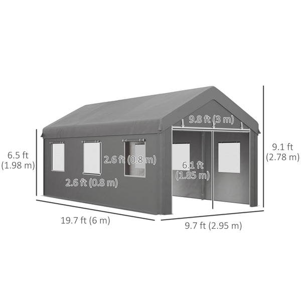 10' x 20' Carport Portable Garage, Heavy Duty Car Port Canopy with 2 Roll-up Doors & 6 Ventilated Windows for Car, Truck, Boat, Garden Tools