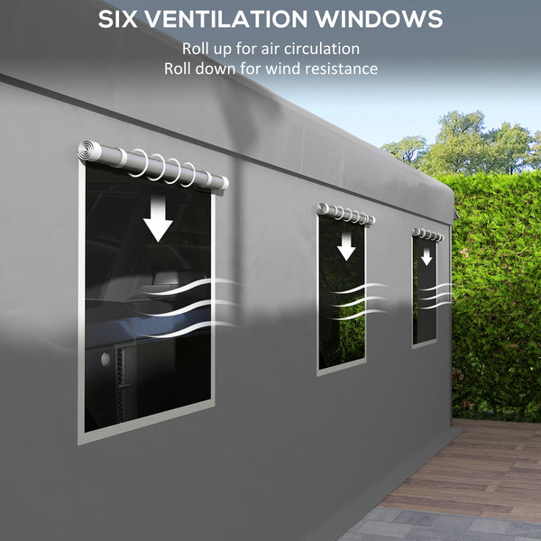 10' x 20' Carport Portable Garage, Heavy Duty Car Port Canopy with 2 Roll-up Doors & 6 Ventilated Windows for Car, Truck, Boat, Garden Tools