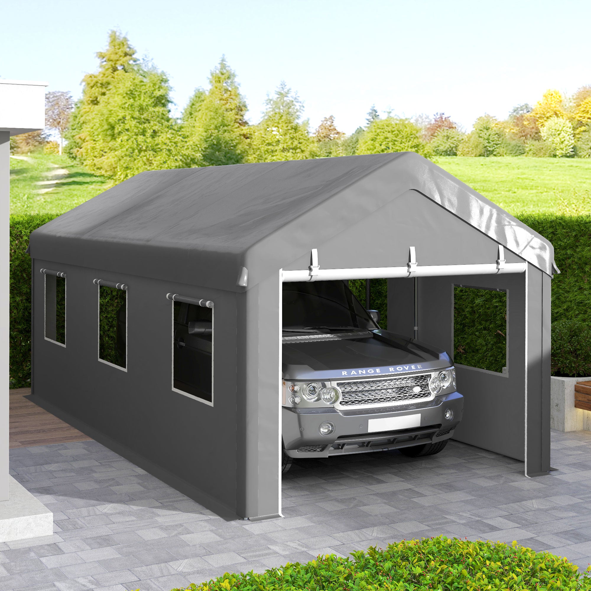 10' x 20' Carport Portable Garage, Heavy Duty Car Port Canopy with 2 Roll-up Doors & 6 Ventilated Windows for Car, Truck, Boat, Garden Tools