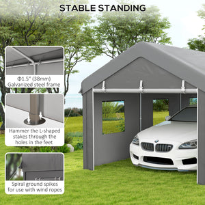 10' x 20' Carport Portable Garage, Heavy Duty Car Port Canopy with 2 Roll-up Doors & 6 Ventilated Windows for Car, Truck, Boat, Garden Tools