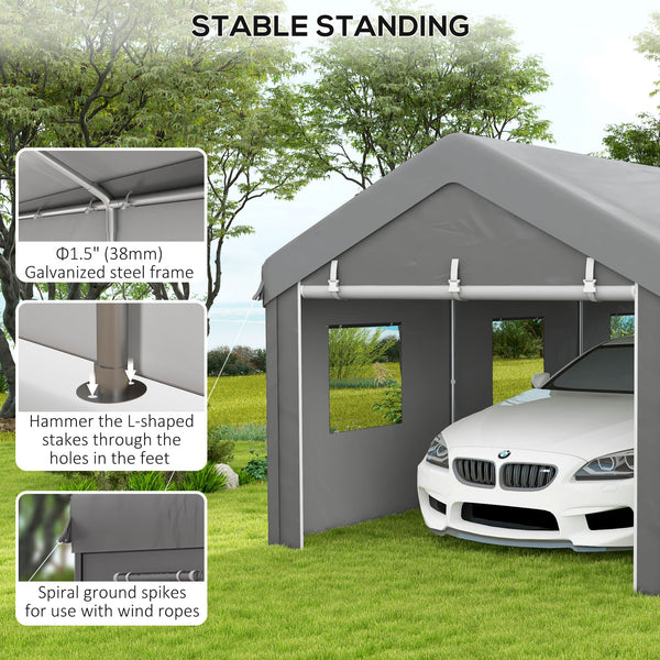 10' x 20' Carport Portable Garage, Heavy Duty Car Port Canopy with 2 Roll-up Doors & 6 Ventilated Windows for Car, Truck, Boat, Garden Tools