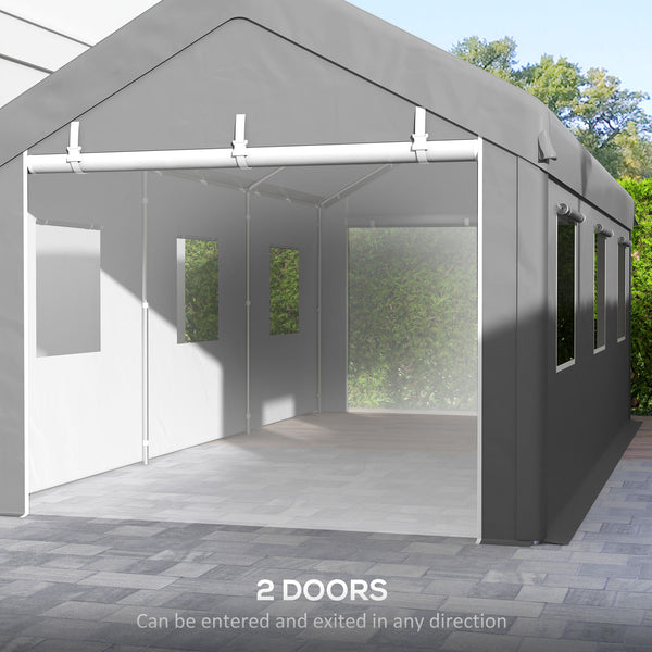 10' x 20' Carport Portable Garage, Heavy Duty Car Port Canopy with 2 Roll-up Doors & 6 Ventilated Windows for Car, Truck, Boat, Garden Tools