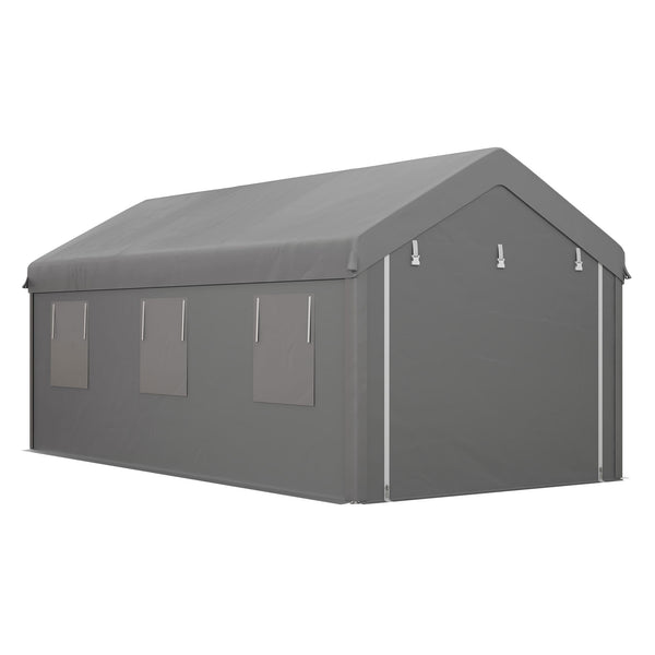 10' x 20' Carport Portable Garage, Heavy Duty Car Port Canopy with 2 Roll-up Doors & 6 Ventilated Windows for Car, Truck, Boat, Garden Tools