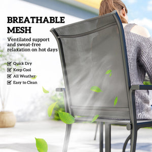 5 Pieces Garden Dining Set for 4, Patio Table and Stackable Chairs with Breathable Mesh Seat and Parasol Hole, Garden Furniture Set with Steel Frame for Garden, Dark Grey