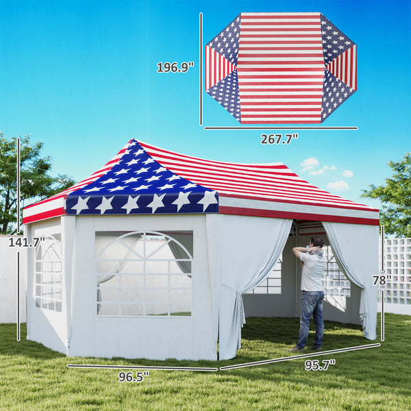 22.3 x 16.4 ft Party Tent, Heavy Duty Event Tent with Sidewalls, 2 Doors and 6 Windows, Outdoor Gazebo Shelter for Wedding, Party, American Flag