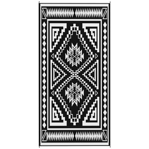 Outsunny Reversible Outdoor Rug, 9' x 18' Waterproof Plastic Straw Floor Mat, Portable RV Camping Carpet, Large Floor Mat for Backyard, Deck, Picnic, Beach, Black & White Square Patchwork