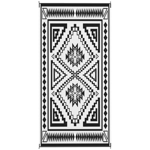 Outsunny Reversible Outdoor Rug, 9' x 18' Waterproof Plastic Straw Floor Mat, Portable RV Camping Carpet, Large Floor Mat for Backyard, Deck, Picnic, Beach, Black & White Square Patchwork