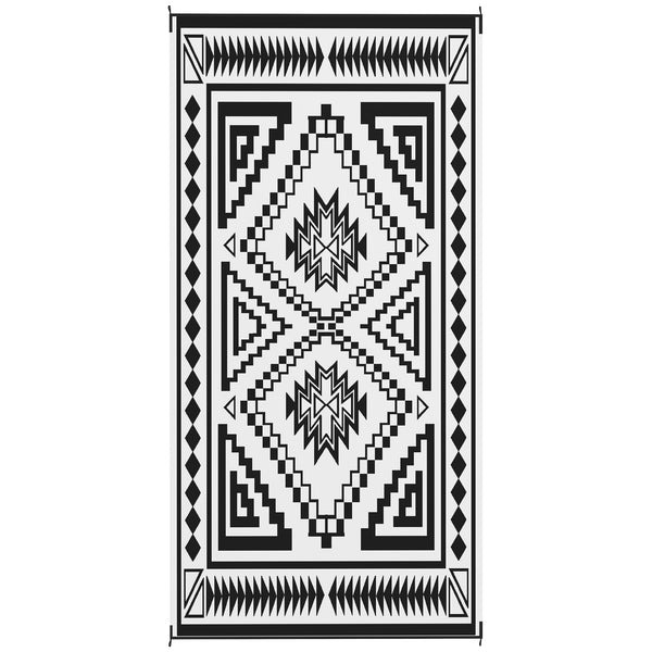 Outsunny Reversible Outdoor Rug, 9' x 18' Waterproof Plastic Straw Floor Mat, Portable RV Camping Carpet, Large Floor Mat for Backyard, Deck, Picnic, Beach, Black & White Square Patchwork